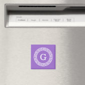 Aimant Améthyste Wht Cadre Rnd Clé Grecque Monogramme Ini (In Situ (Lave-vaisselle))