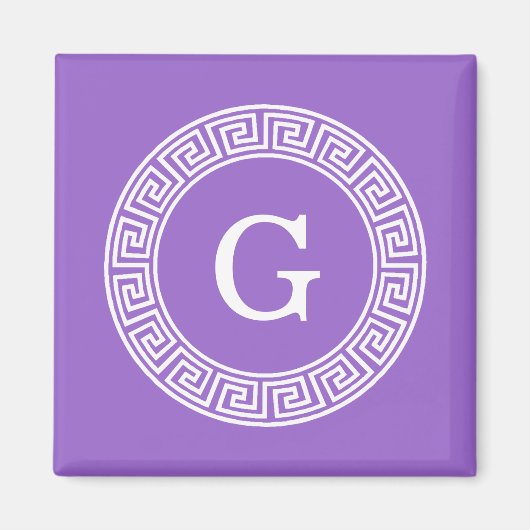 Aimant Améthyste Wht Cadre Rnd Clé Grecque Monogramme Ini (Devant)