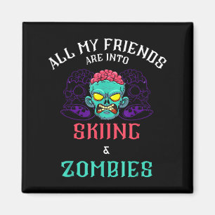 Aimant Amis zombies skiant la pente de montagne enneigée