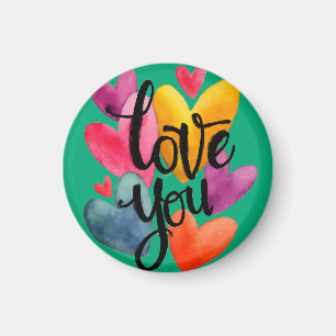 Aimant Amour aquarelle vibrant : "Je t'aime" écrit à la m