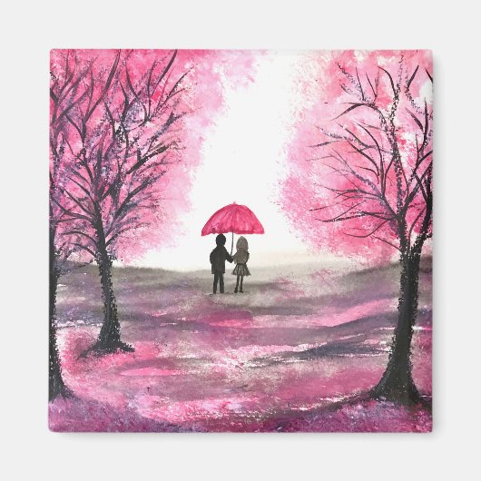 Aimant Amour de couple de mariage rustique arbre de fleur (Devant)
