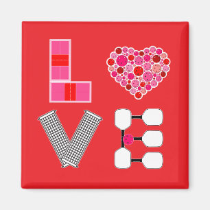 Aimant Amour de Pickleball Coeur Terrain Balles Raquettes
