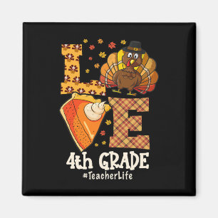 Aimant Amour de Thanksgiving Enseignant de 4e année Dinde