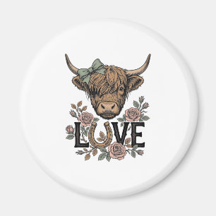 Aimant Amour de vache des Highlands Art floral vintage de