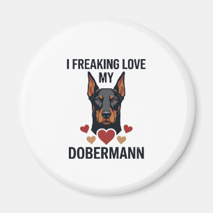 Aimant Amour fou pour le chien Dobermann Cœurs rouges_1