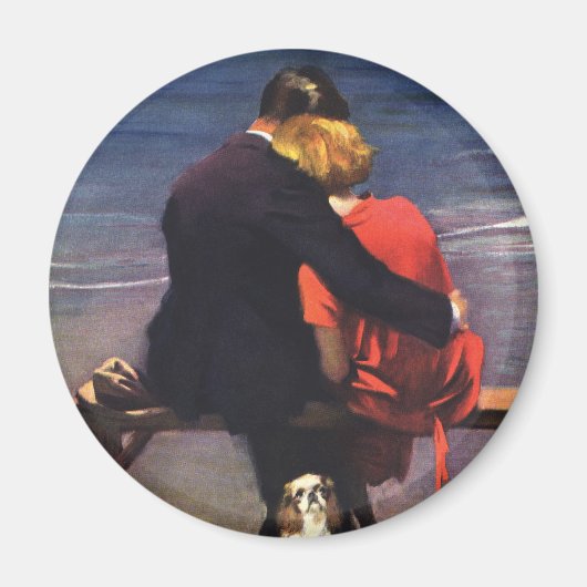 Aimant Amour romantique vintage, Romance sur la plage (Devant)