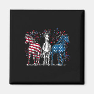 Aimant Amoureux de chevaux du 4 juillet Rouge Blanc et Bl