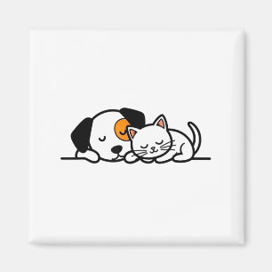 Aimant Amoureux des animaux drôles - Chat mignon et chien