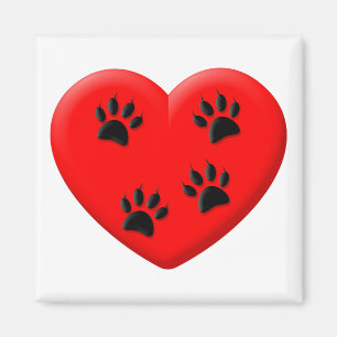 Aimant Amoureux des chats Red Heart Et Paws