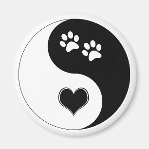 Aimant Amoureux des chiens Yin Yang Cœur et empreintes de
