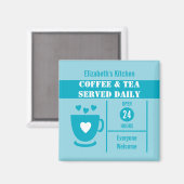 Aimant Amoureux du café nom personnalisé blanc bleu (Recto/Verso)