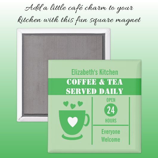 Aimant Amoureux du café nom personnalisé blanc vert
