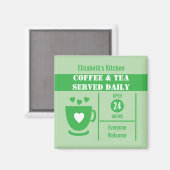 Aimant Amoureux du café nom personnalisé blanc vert (Recto/Verso)
