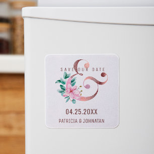 Aimant Ampersan d'or rose et mariage floral enregistrer l