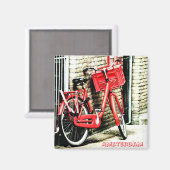 Aimant Amsterdam - Bicycle rouge, Hollande (Frigo Magnet) (Recto/Verso)