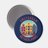 Aimant Amsterdam Pays-Bas Maisons Colorées En Perte (Recto/Verso)