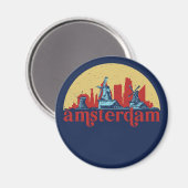 Aimant Amsterdam Pays-Bas Retro City Skyline Ville (Recto/Verso)