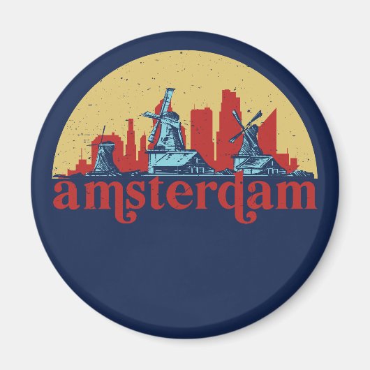 Aimant Amsterdam Pays-Bas Retro City Skyline Ville (Devant)