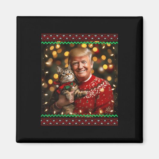 Aimant Amusant Amoureux des chats Noël Sweater Trump Ugly (Devant)