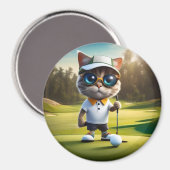 Aimant Amusant Animé Cat Golf Player, (Recto/Verso)