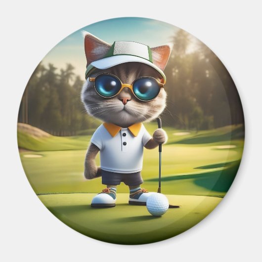 Aimant Amusant Animé Cat Golf Player, (Devant)