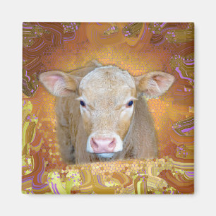 Aimant Amusant et mignon petit veau aux grands yeux