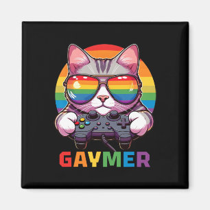 Aimant Amusant Gaymer Cat Gamer Lgbtq Pride Rainbow Vidéo