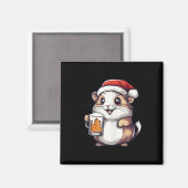 Aimant Amusant Hamster De Noël Avec Bière Comique (Recto/Verso)
