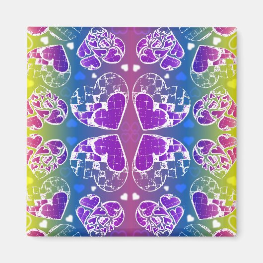 Aimant Amusant Violet, bleu, jaune motif de Coeurs Whimsi (Devant)