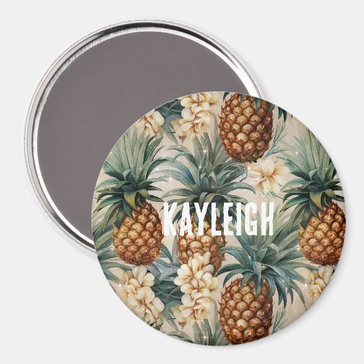 Aimant Ananas Floraux Tropicaux (Recto/Verso)