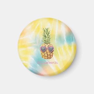 Aimant Ananas Frais, Tie-Dye Arc-en-Ciel Aquarelle