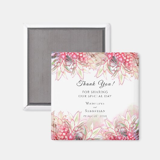Aimant Ananas rose exotique Merci Mariage (Recto/Verso)