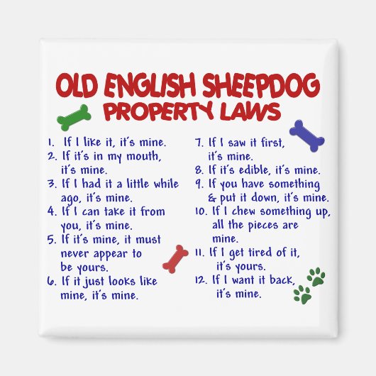 Aimant ANCIEN ANGLAIS SHEEPDOG, propriété Lois 2 (Devant)