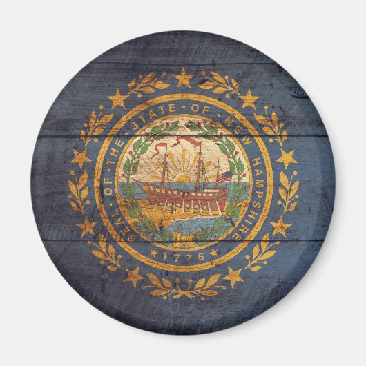 Aimant Ancien drapeau En Bois Du New Hampshire ; (Devant)