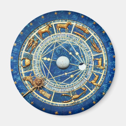 Aimant Ancien Monde Celestial Bleu Zodiaque Roue d'Astrol (Devant)