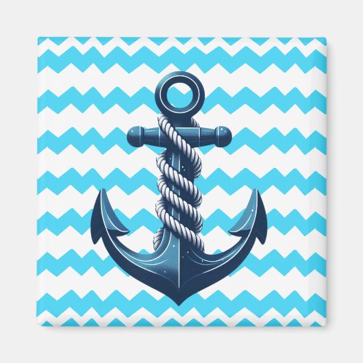 Aimant Ancrage bleu avec vagues bleues (Devant)