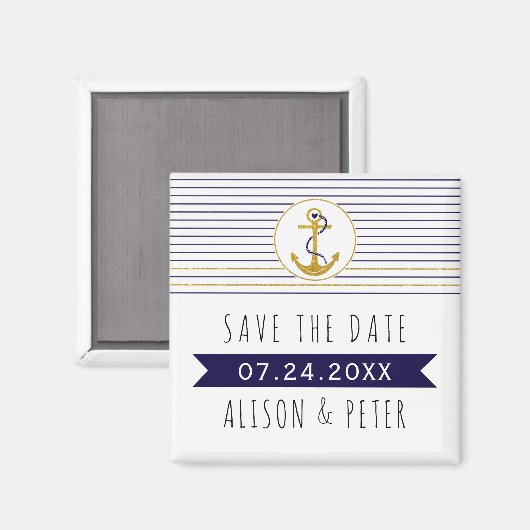 Aimant Ancrage or rayures mariage nautique Enregistrer la (Recto/Verso)