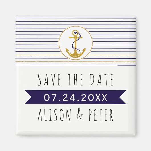 Aimant Ancrage or rayures mariage nautique Enregistrer la (Devant)