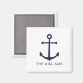 Aimant Ancre bleue marine et nom personnalisé (Recto/Verso)