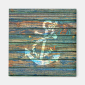 Aimant Ancre cool Vert Bleu Rustique Bois Photo Imprimer (Devant)