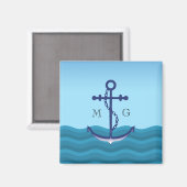 Aimant Ancre de navire nautique avec double monogramme (Recto/Verso)