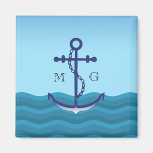 Aimant Ancre de navire nautique avec double monogramme