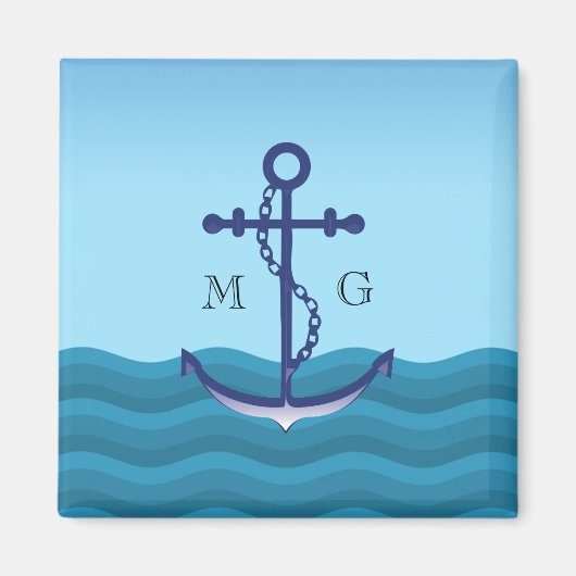Aimant Ancre de navire nautique avec double monogramme (Devant)