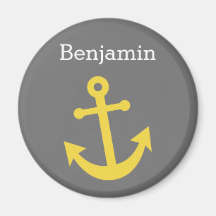 Aimant Ancre jaune avec le nom fait sur commande - gris