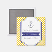 Aimant Ancre jaune blanc mariage nautique Save the Date (Recto/Verso)