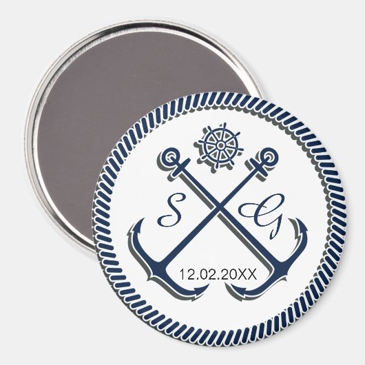 Aimant Ancre Monogrammes, mariage nautique enregistrer la (Recto/Verso)