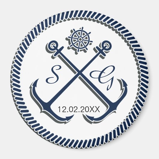 Aimant Ancre Monogrammes, mariage nautique enregistrer la (Devant)