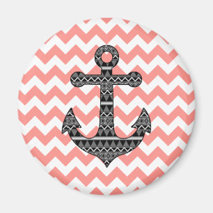 Aimant Ancre Motif tribale noire rose Chevron