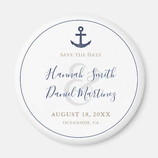 Aimant Ancre Nautique Bleu Mariage Enregistrer la Date Ar (Devant)