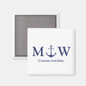 Aimant ancre nautique mariage marine bleu monogramme favo (Recto/Verso)